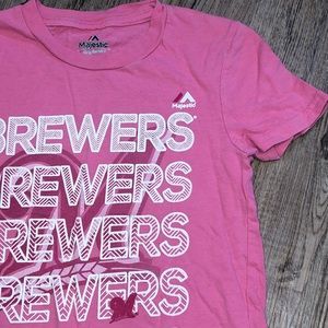 Majestic Pink Milwaukee Brewers Short Sleeve Tee